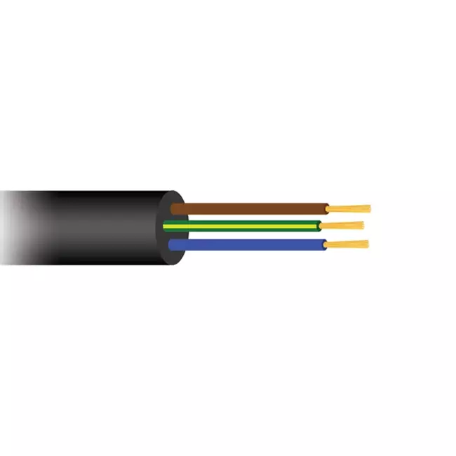 Câble en caoutchouc noir souple 3 x 1,5 pour l'extérieur, bobine de 50 mètres