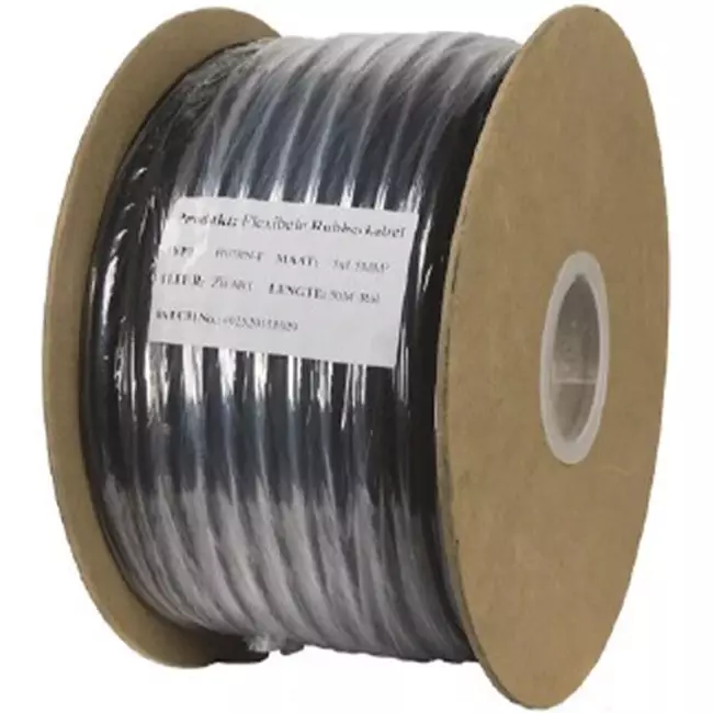 Câble flexible en caoutchouc noir 4 x 1,5 pour usage extérieur, rouleau de 50 mètres