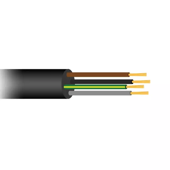 Câble flexible en caoutchouc noir 4 x 1,5 pour usage extérieur, rouleau de 50 mètres