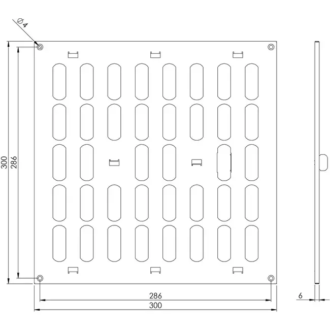 Grille métal réglable 300 x 300 mm noir - MR3030RM - RAL9005