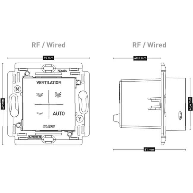 Interrupteur de commande Duco RF/câblé noir