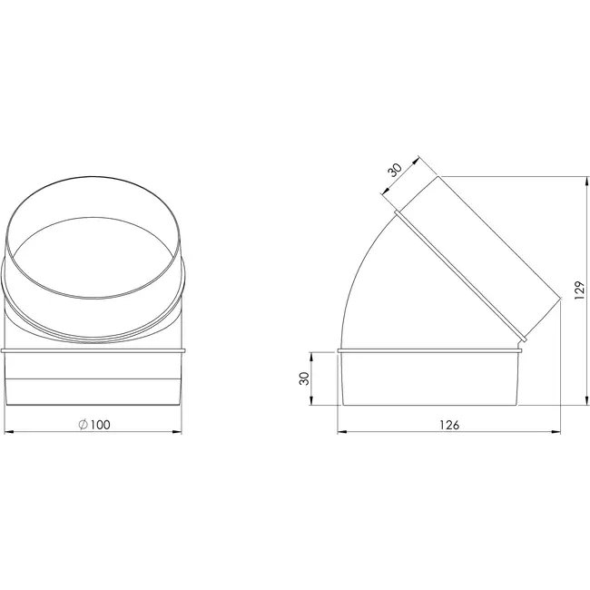 Diamètre du coude rond en plastique à 45° : 100 mm AL100-45