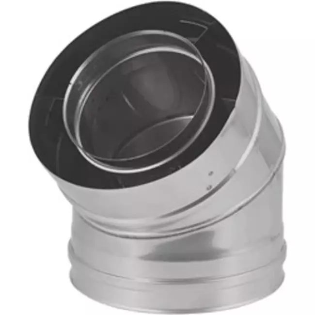 Coude concentrique 45° de 80 - 125 mm de diamètre I316L/I304 (D0,5/0,6) (avec caoutchouc d'étanchéité pour conduit interne)