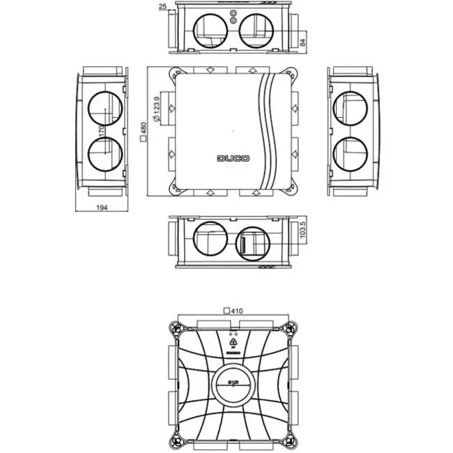 Pack DucoBox Silent Connect tout-en-un 400 m³/h + Émetteur RFT + 4 bouches VMC - prise de terre