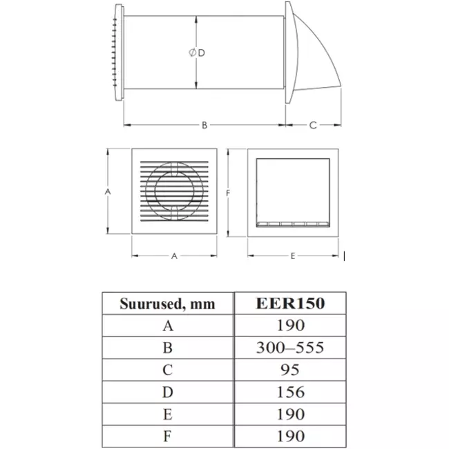 Europlast aérateur double flux 150 mm avec cordon de tirage et fiche