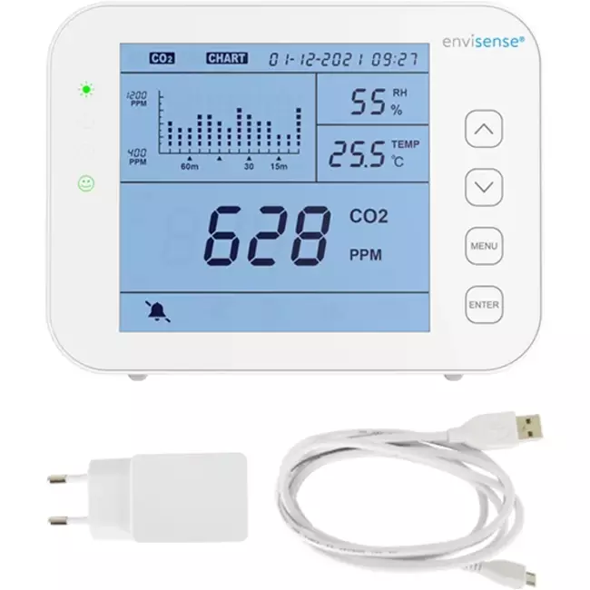 Compteur de CO2 EnviSense avec enregistreur de données - tableau de bord numérique inclus
