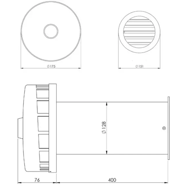 Gaine murale exérieure isolée pour aération naturelle Ø125 mm SPK2-125