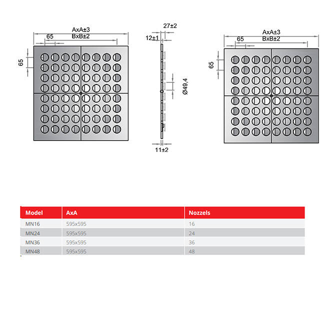 Diffuseur plafonnier multi-buses 596x596mm - MN48 RAL9005 30% gloss