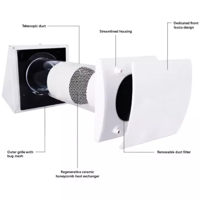 WTW décentralisé HRU wall Ø100 avec télécommande - 25 m³/h - HRU-WALL-RC-100-25-PEG