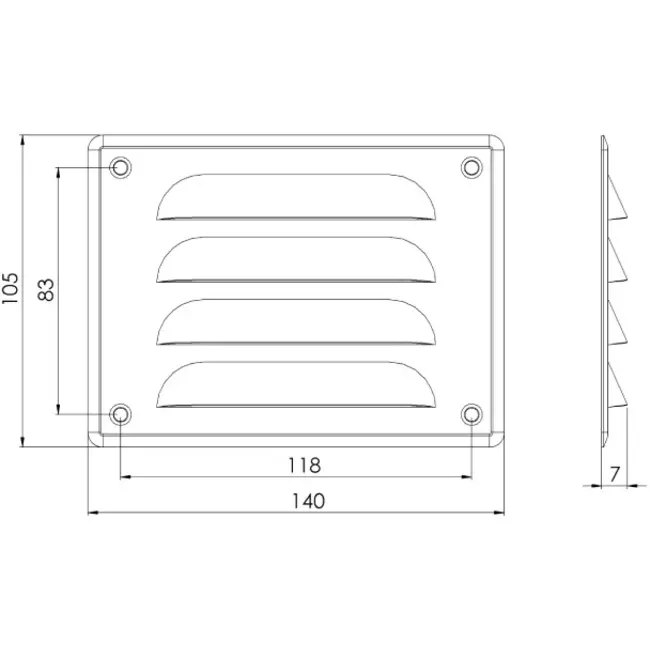 Grille de ventilation métallique carrée 140x105 mm cuivre - MR14105Cu