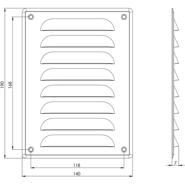 Grille de ventilation métallique carrée 140x190 mm marron - MR1419B