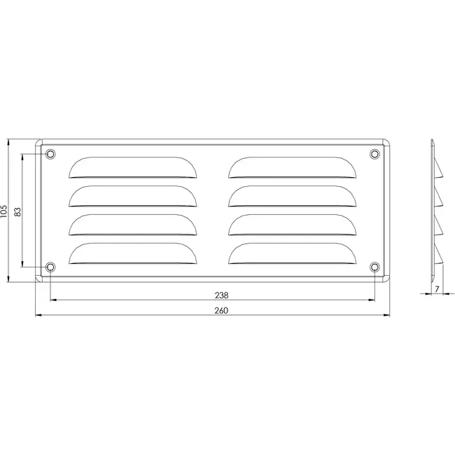 Grille de ventilation métallique carrée 260x105 mm acier inoxydable - MR26105i