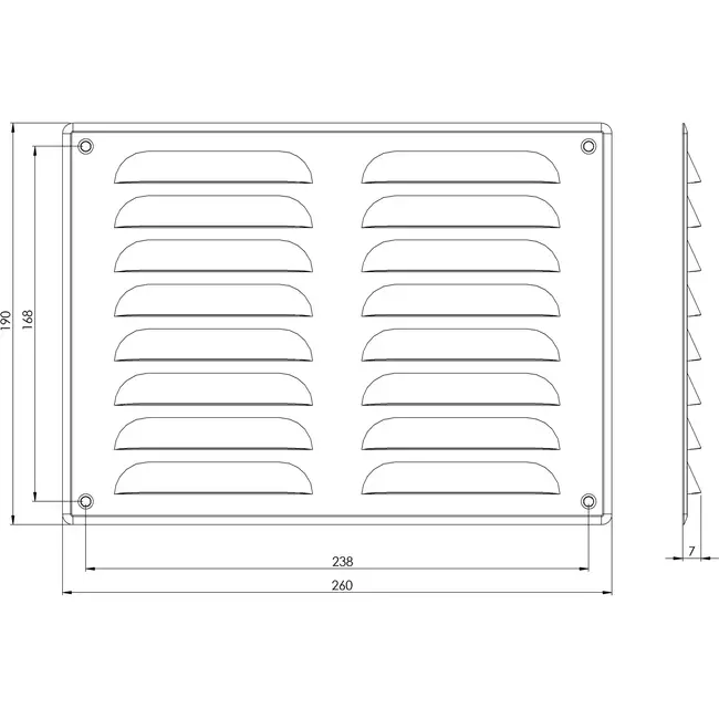 Grille de ventilation métallique carrée 260x190 mm noire - MR2619M - RAL9005