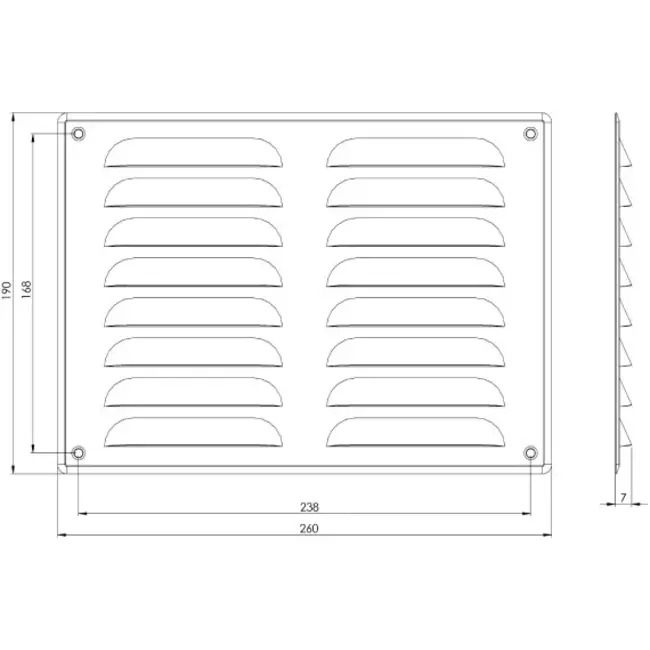 Grille de ventilation métallique carrée 260x190 mm noire - MR2619M - RAL9005