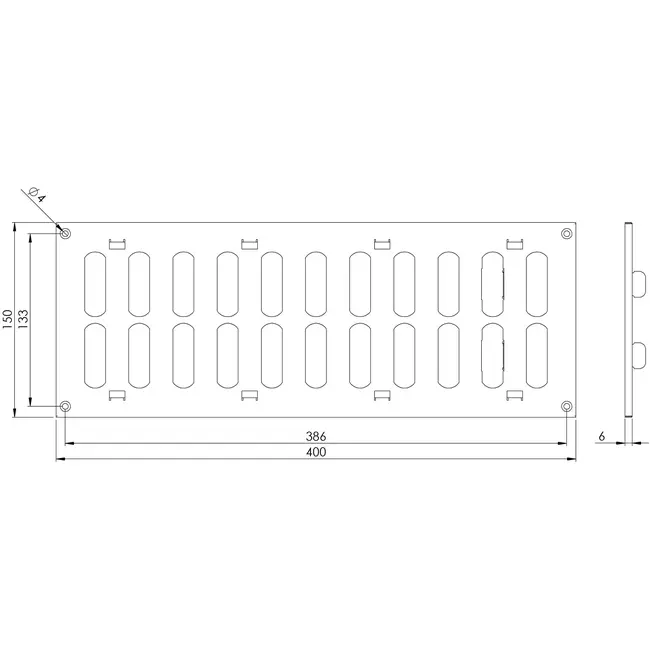 Grille métal réglable 400 x 150 mm galvanisée - MR4015RZn