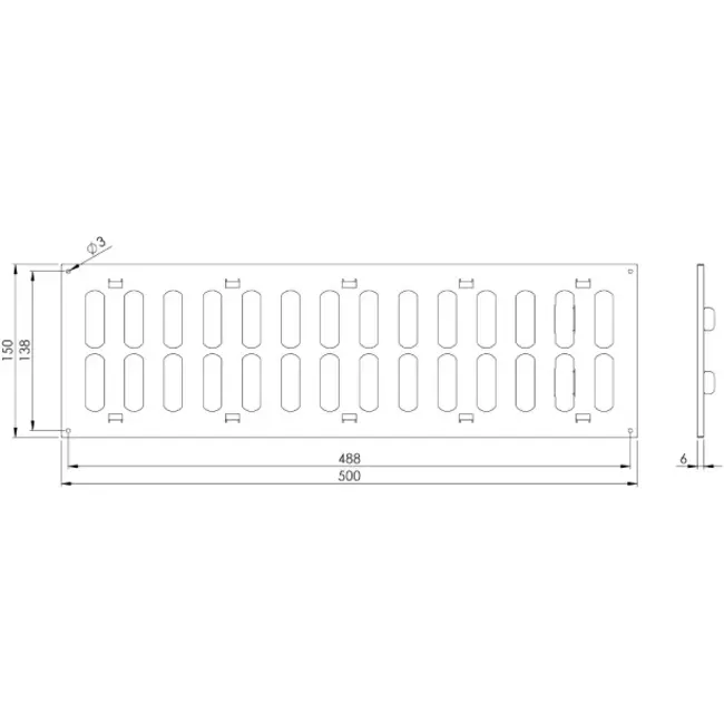 Grille métal 500 x 150 mm blanc - MR5015