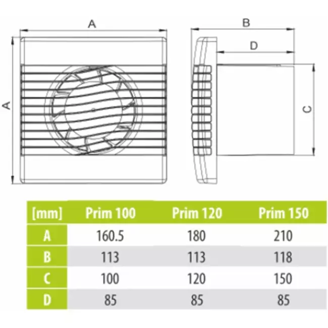 VMC salle de bain Ø 120 mm Blanc - pRim120S