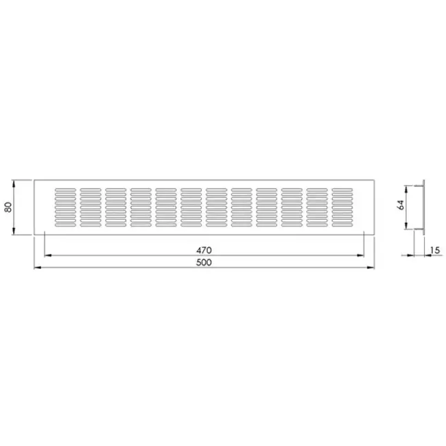 Grille de ventilation plinthe aluminium - noir L = 500 mm x H = 80 mm - RA850B