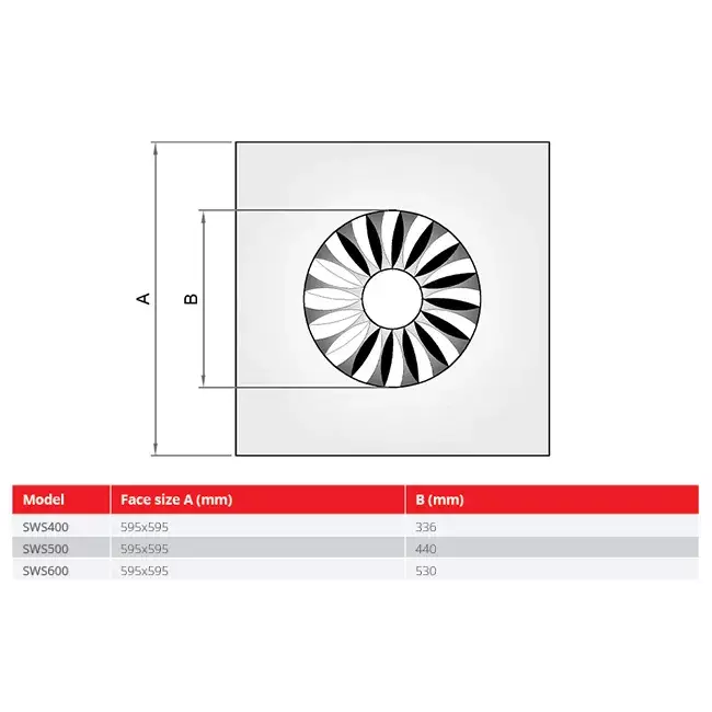 Diffuseur à jet hélicoïdal à ailettes fixes 400mm carré - SWS 400 RAL 9016