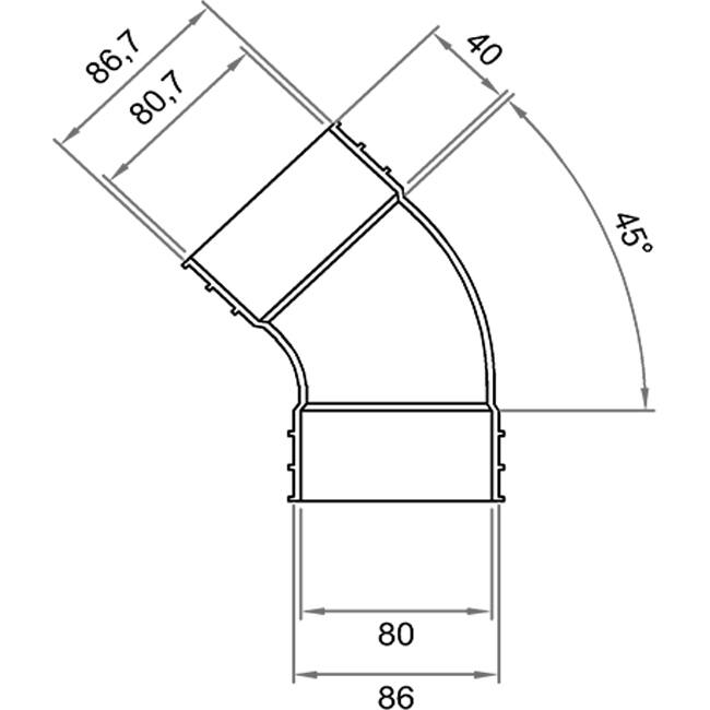 Wavin Ventiza Coude 45 degrés PVC ovale 235x80 mm vertical M/M