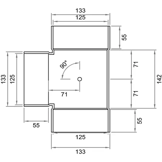 Wavin Ventiza Raccord T 90 degrés PVC rond par diamètre 125 mm M/M/M