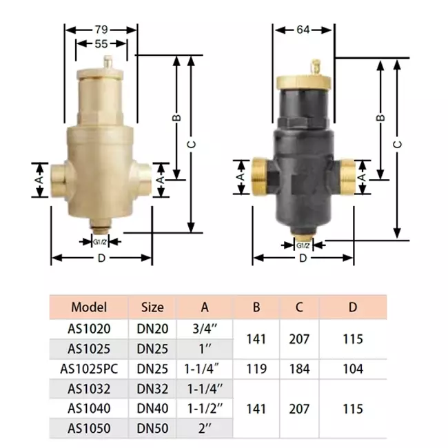 Séparateur d'air en laiton (microbulles) avec connexion horizontale 1