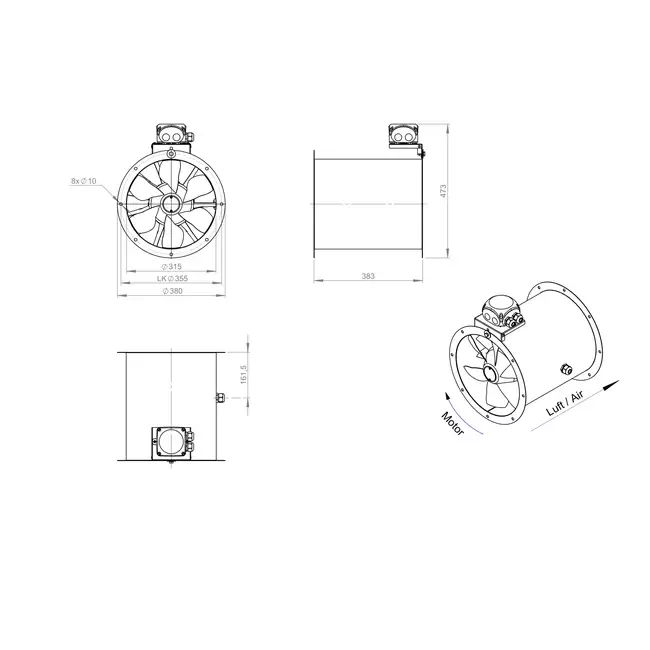 Ventilateur axial de 315 mm - AL 315 D2 01 CFG