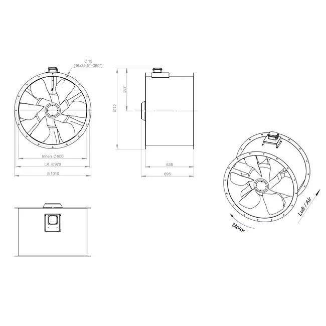 Ventilateur axial de 900 mm pour gaz de combustion F300- AL 900 D6 F3 01 CFG