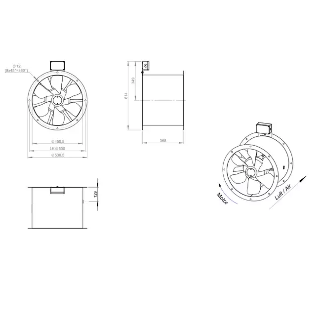 Ventilateur axial de 450 mm pour gaz de combustion F300- AL 450 D4 F3 01 CFG