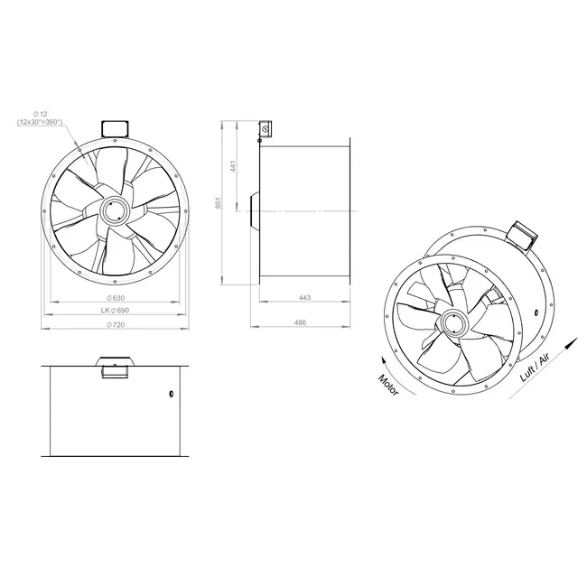 Ventilateur axial de 630 mm pour gaz de combustion F300- AL 630 D6 F3 01 CFG