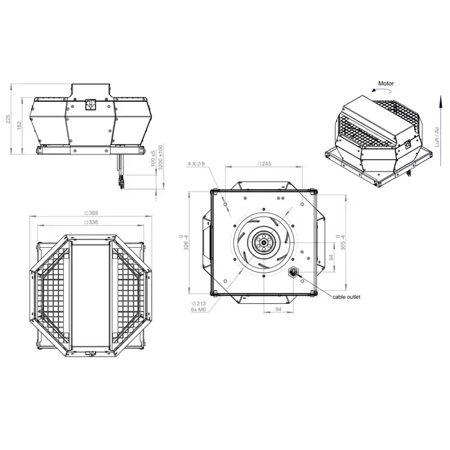 Contrôle de la pression constante verticale du ventilateur de toit - DVA 250 EC O CRK 01