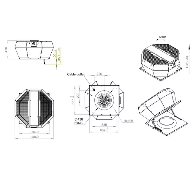 Contrôle de la pression constante verticale du ventilateur de toit - DVA 500 EC O CRK 01