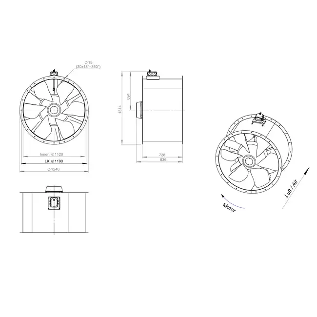 Ventilateur axial de 1120 mm - AL 1120 D6 02 CFG