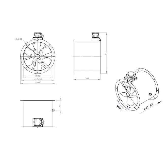 Ventilateur axial de 400 mm - AL 400 D42U 02 CFG