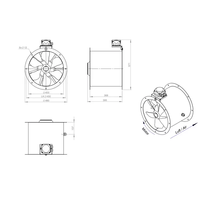 Ventilateur axial de 400 mm - AL 400 D42U 01 CFG
