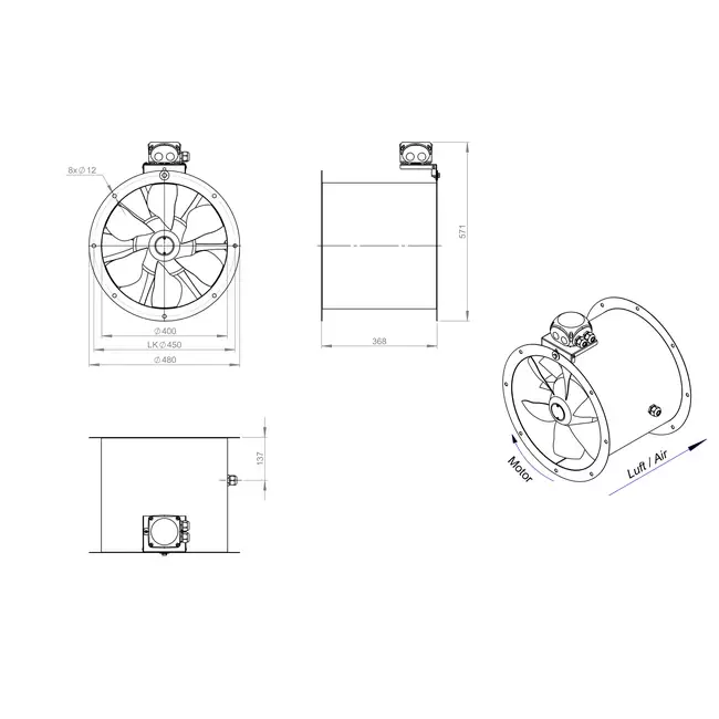 Ventilateur axial de 400 mm - AL 400 D4 01 CFG