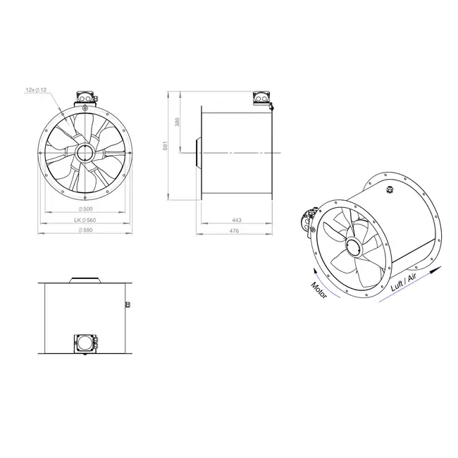 Ventilateur axial de 500 mm - AL 500 D42U 02 CFG