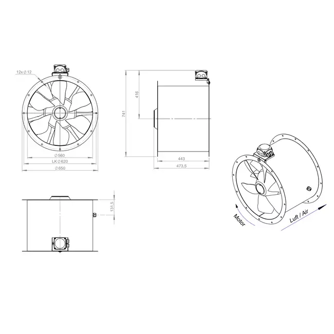 Ventilateur axial de 560 mm - AL 560 D84U 01 CFG