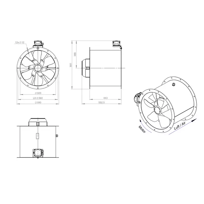 Ventilateur axial de 500 mm - AL 500 D42U 01 CFG