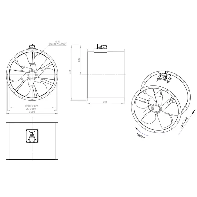 Ventilateur axial de 800 mm - AL 800 D4 04 CFG