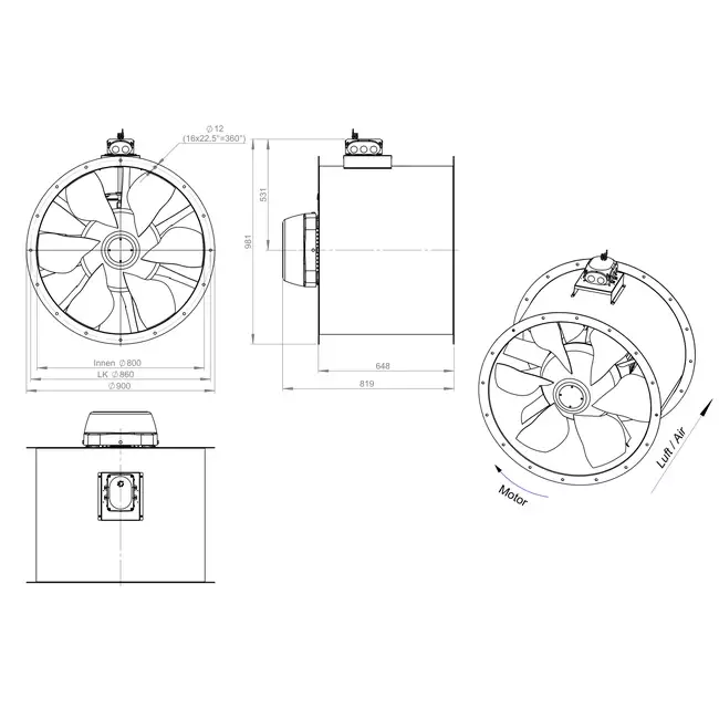 Ventilateur axial de 800 mm - AL 800 D4 06 CFG