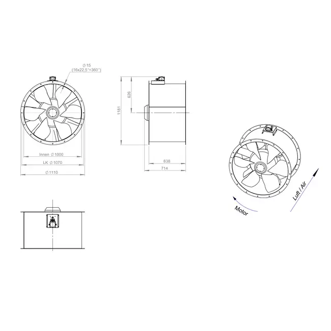 Ventilateur axial de 1000 mm - AL 1000 D6 02 CFG