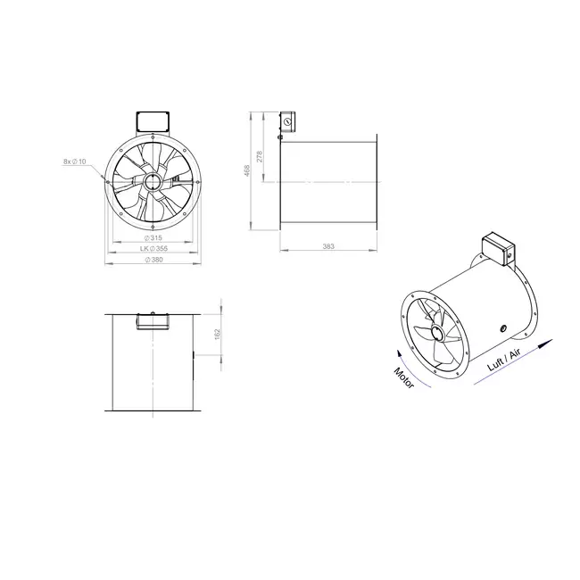 Ventilateur axial de 315 mm pour gaz de combustion F400 - AL 315 D2 F4 03 CFG