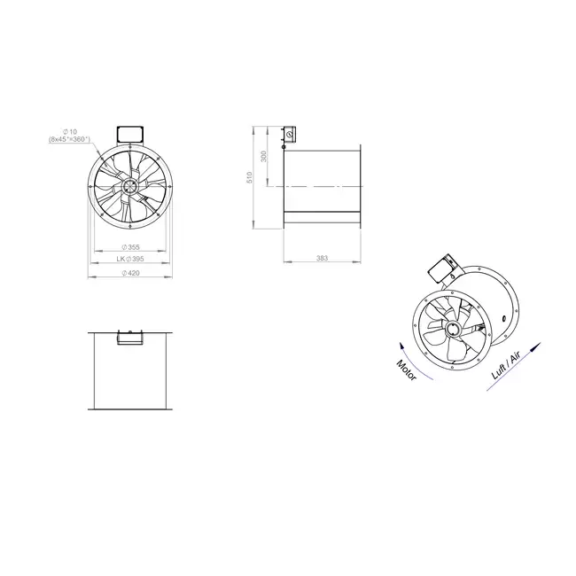 Ventilateur axial de 355 mm pour gaz de combustion F400 - AL 355 D2 F4 01 CFG