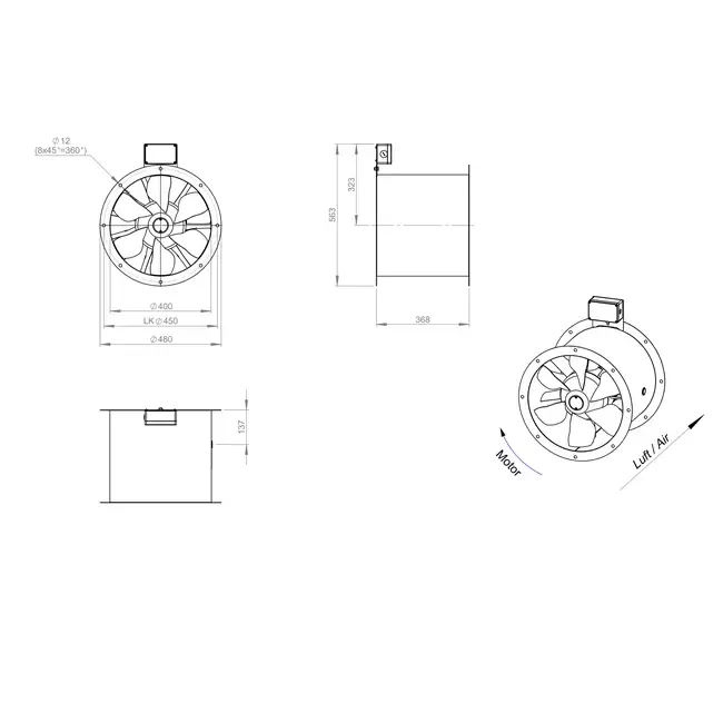 Ventilateur axial de 400 mm pour gaz de combustion F300- AL 400 D42U F3 02 CFG