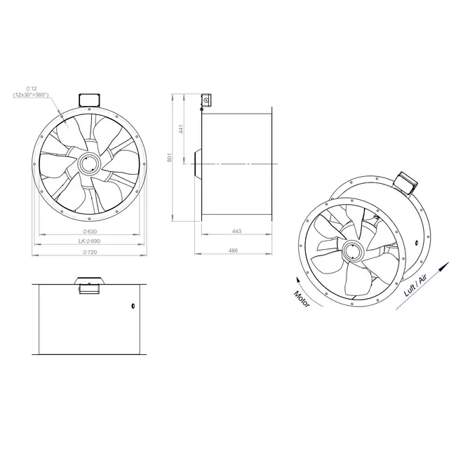Ventilateur axial de 630 mm pour gaz de combustion F400 - AL 630 D4 F4 03 CFG
