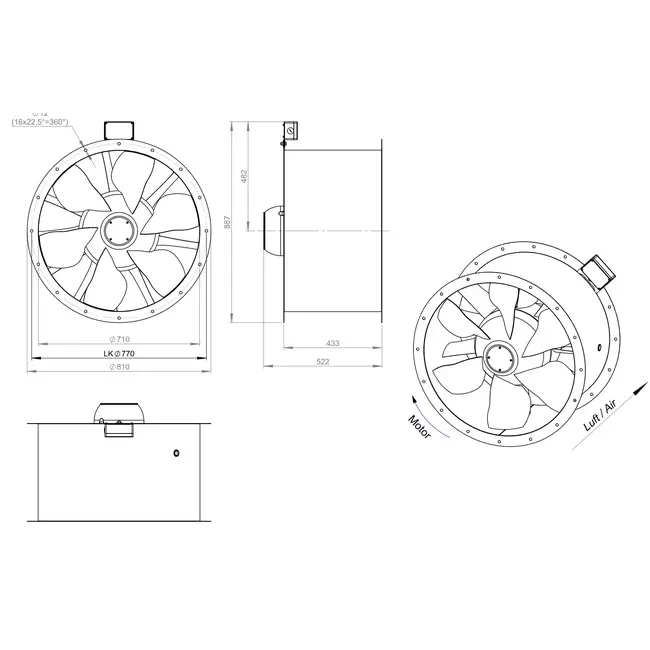 Ventilateur axial de 710 mm pour gaz de combustion F300- AL 710 D4 F3 02 CFG