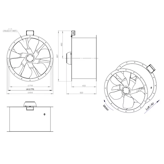 Ventilateur axial de 710 mm pour gaz de combustion F400 - AL 710 D4 F4 02 CFG