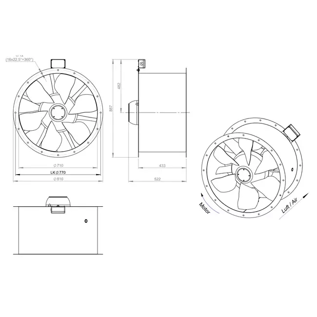 Ventilateur axial de 710 mm pour gaz de combustion F400 - AL 710 D6 F4 01 CFG