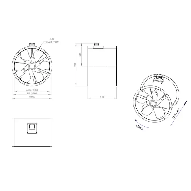 Ventilateur axial de 800 mm pour gaz de combustion F400 - AL 800 D4 F4 04 CFG